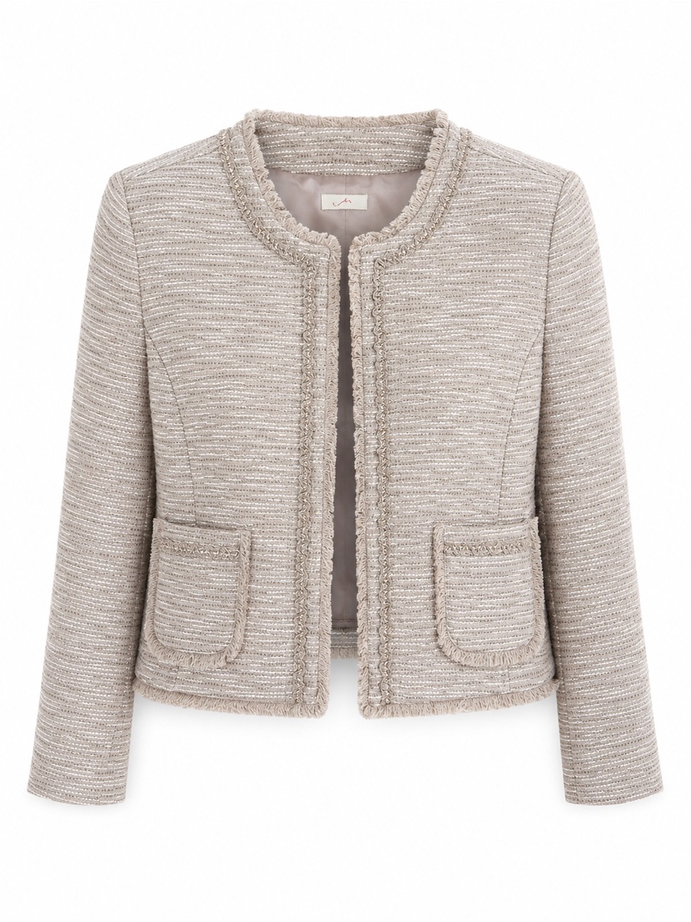 Frenchi Wool Blend Beige Tan Bouclé Tweed Boxy Jacket Cropped Like New
